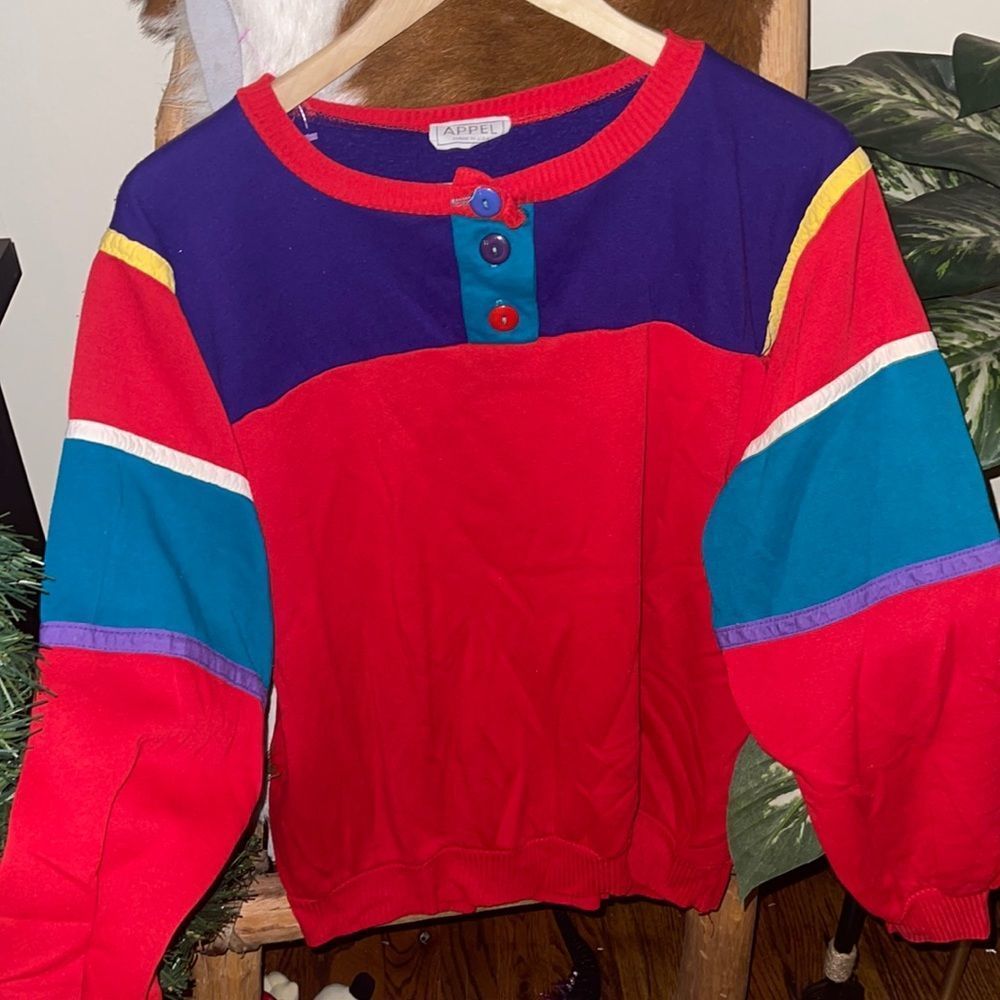 Vintage Multicolor Long Sleeve Tee - Red, Blue, Purple, Teal, Yellow